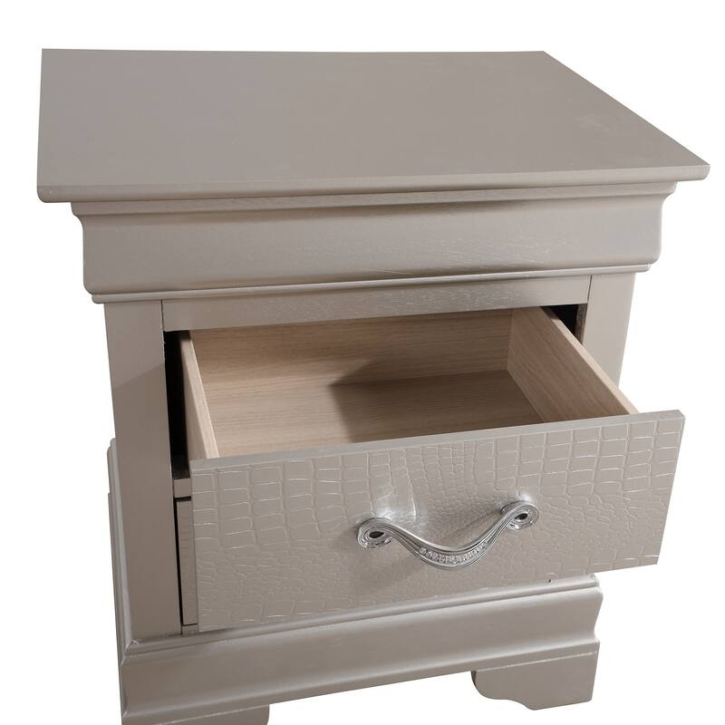 2-Drawer Textured Wooden Nightstand - 24" - Beige