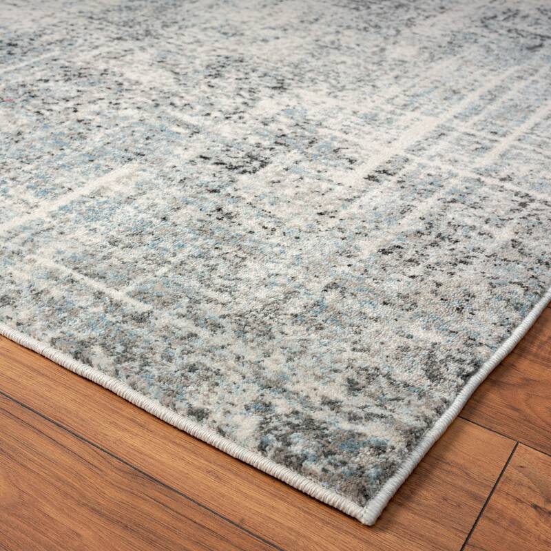 Theory Distressed Dusty Blues / Greys Abstract Area Rug