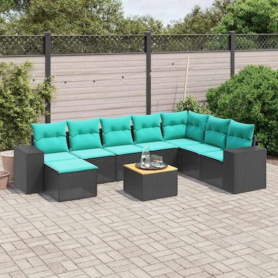 vidaXL Patio Sofa Set with Cushions Outdoor Furniture 9 Piece Poly Rattan - 24.4x 24.4x 27.2