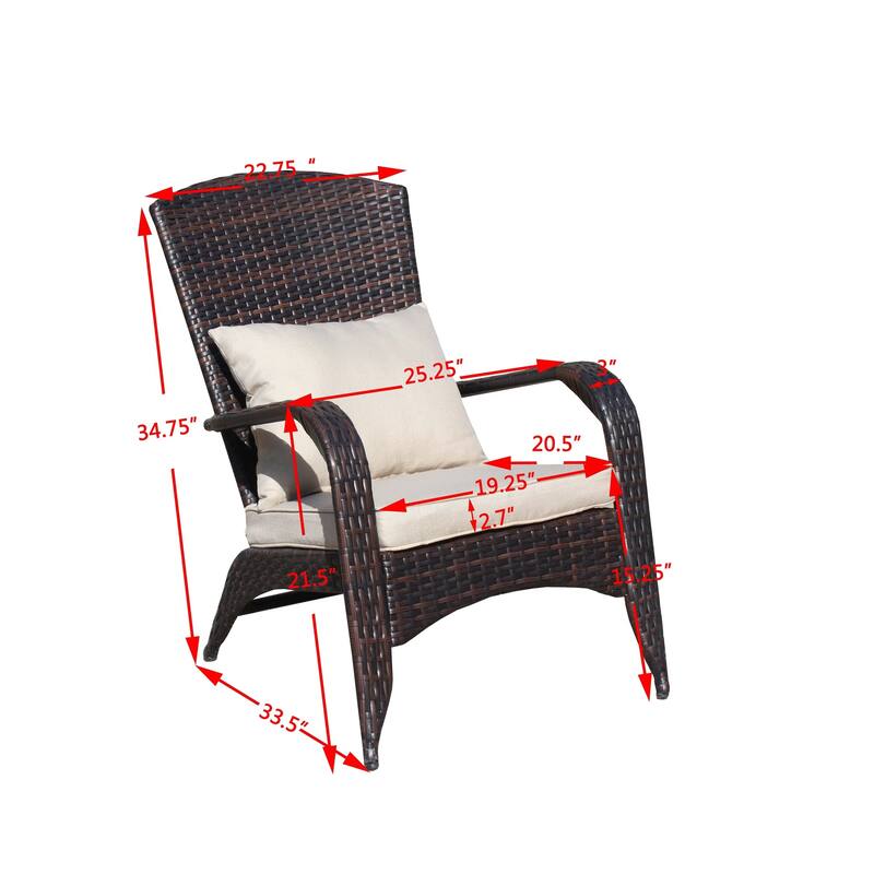 2-Piece Wicker Outdoor Dining Chairs with Beige Cushions