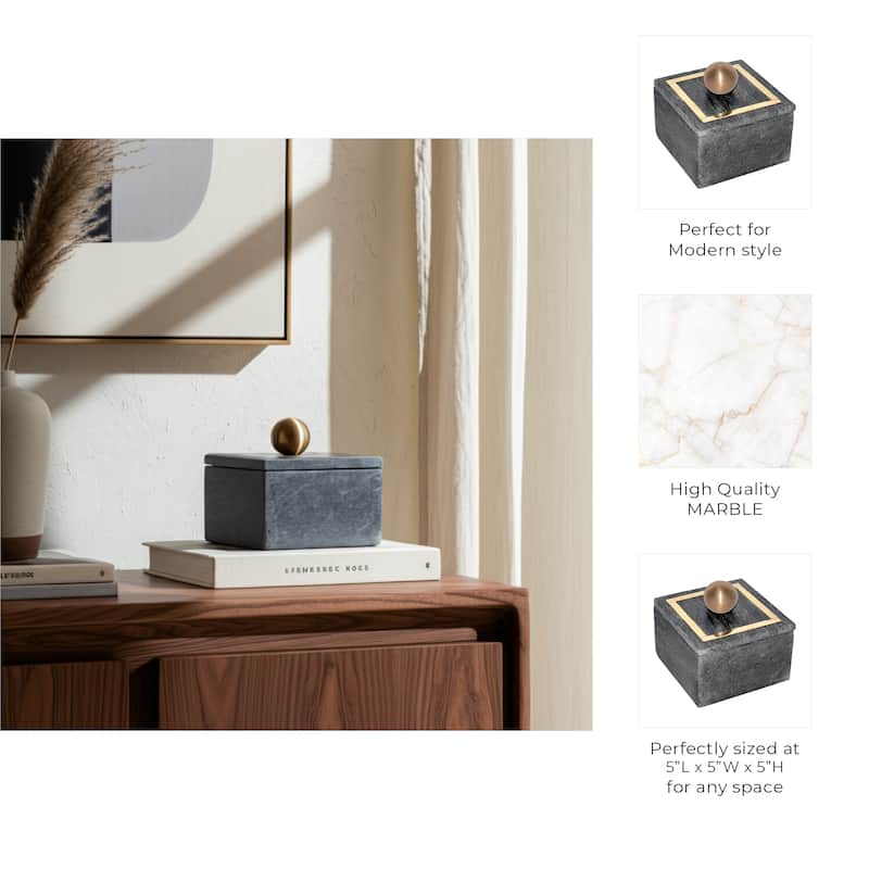 Marble Rectangular Box with Removable Lid - Home Decor