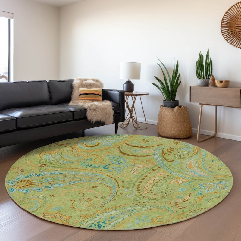 Premium Washable Super Soft Traditional Paisley Mayfield Rug - Aloe - 8' x 8' - Round