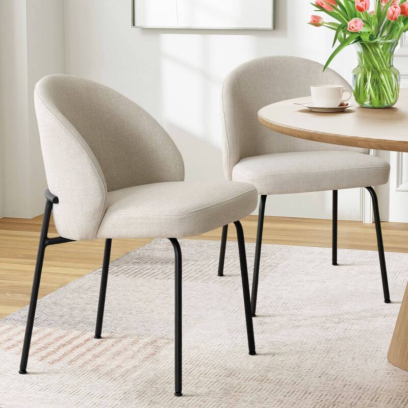 Modern Fabric Dining Chairs with Curved Back(Set of 2) - Beige