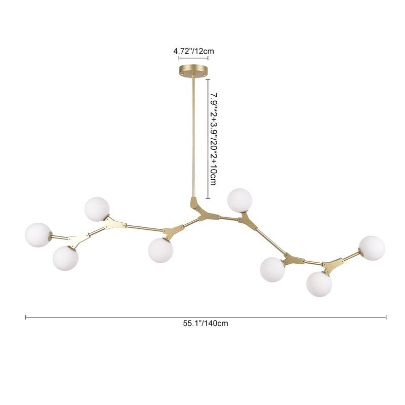 Mid-century 8-light Branch Opal Glass Globe Linear Island Chandelier