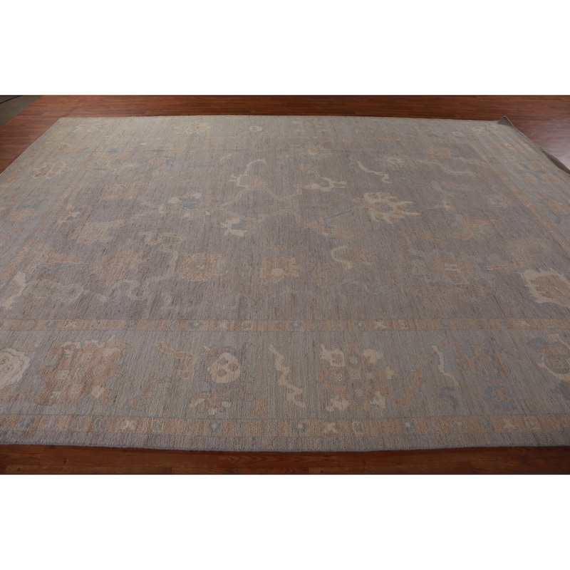 Hand Knotted Oriental 100% Wool Carpet Transitional All-Over Greys & Charcoal Oushak Area Rug - 13' 11'' X 10' 1''