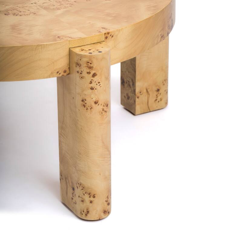 Studio London Round Coffee Table Maple Burl Wood Veneer with Easy Assembly