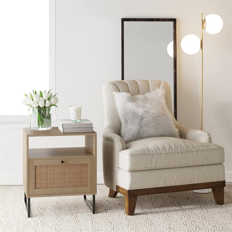 Mina Rattan Wood End Side Accent Table Nightstand