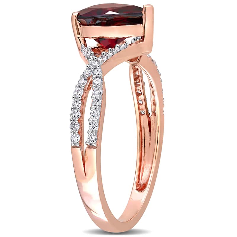 Miadora Heart-cut Garnet and 1/5ct TDW Diamond Crossover Ring in 14k Rose Gold