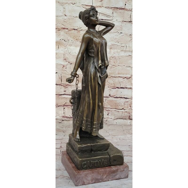 Captive Woman Awaits Her Savior - Bronze Sculpture Statue By Villanis On Marble Base