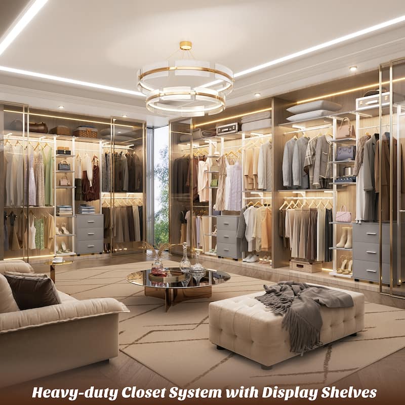 96'' Wide Heavy-duty Closet Organizer, Walk-in Closet System with Drawers and Tower Kit