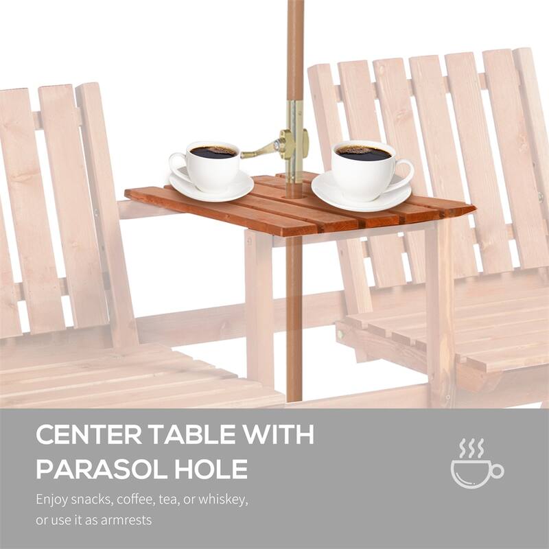 Fir Wood Outdoor Bench Set with Two Chairs and Coffee Table Slatted Design - 59.75" L x 27.5" W x 32.75" H