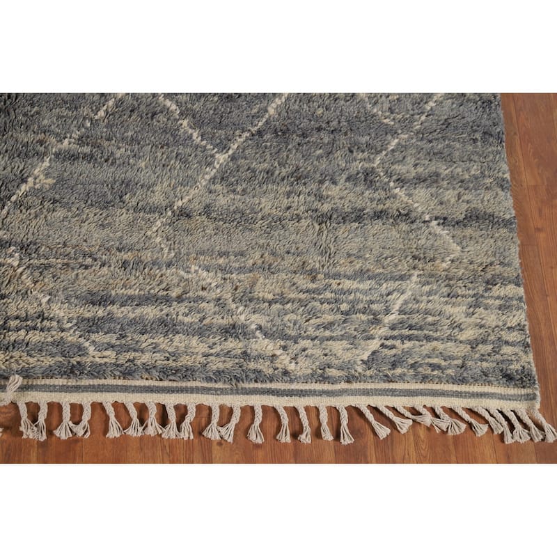 Gray Plush Moroccan Oriental Area Rug Handmade Wool Carpet - 7'11" x 10'8"