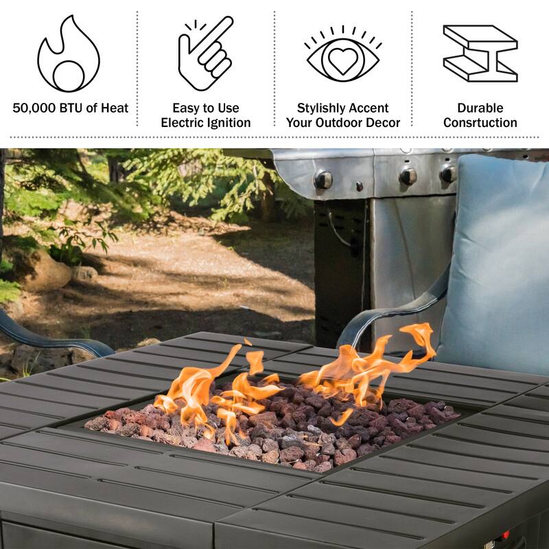 Pure Garden 30-Inch Propane Fire Pit - 50,000 BTU Outdoor Fire Table, Brown