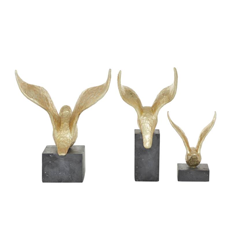 Gold Polystone Handmade Bird Decorative Sculpture (Set of 3)