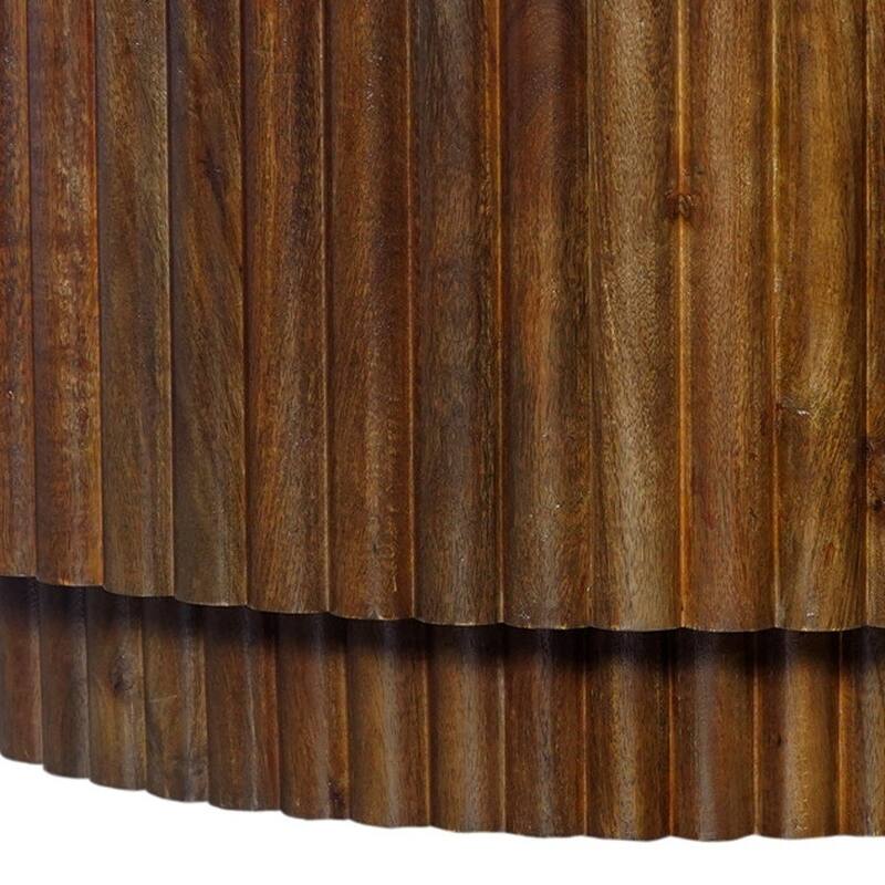 HomeRoots 36" Brown Genuine Marble And Solid Wood Round Drum Coffee Table - 36.00 in. x 18.00 in. x 36.00 in.