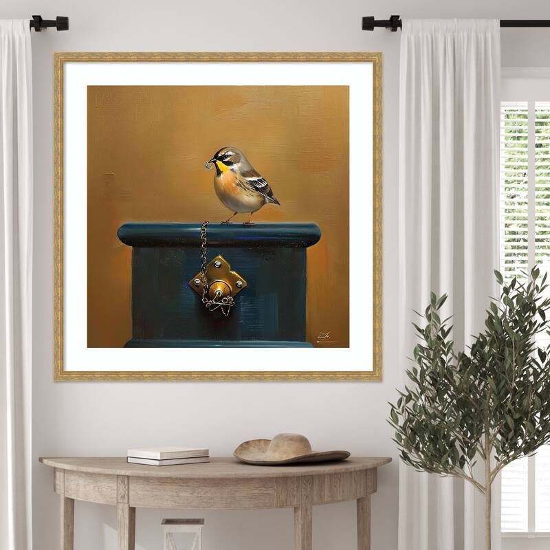 Birdy by Tradelink inhouse artist Wood Framed Wall Art Print - Mila Dark Gold