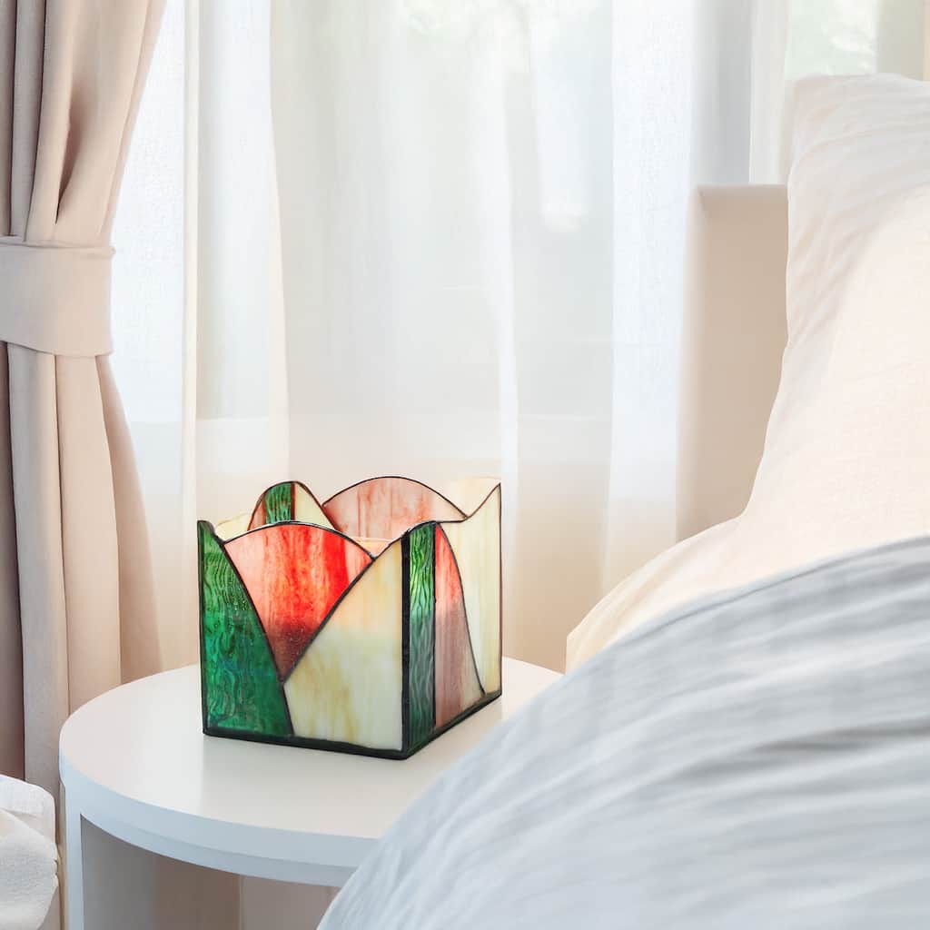 River of Goods 4.75-Inch Colorful Waves Stained Glass Candle Holder - 4.75" x 4.75" x 4.75"