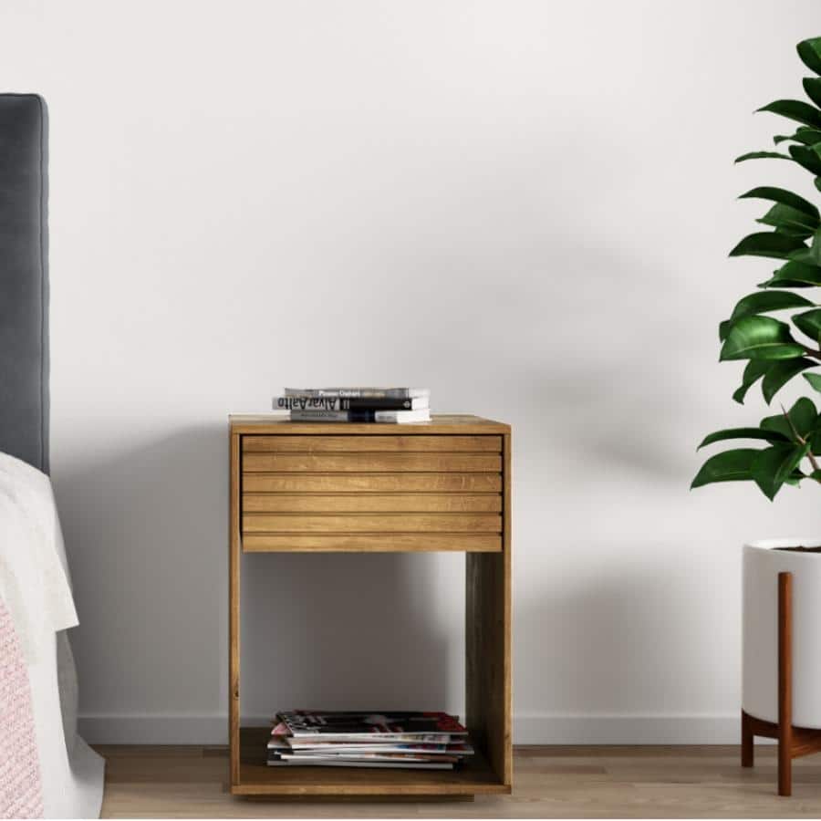 Solid Oak Nightstand with a Drawer and Storage Space