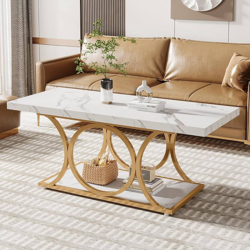 Rectangle Coffee Table, 47.24-inch (White & Gold)