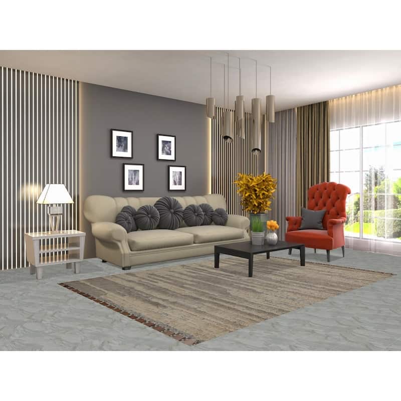 Striped Moroccan Shaggy Oriental Area Rug Handmade Wool Carpet - 5'8" x 8'3"