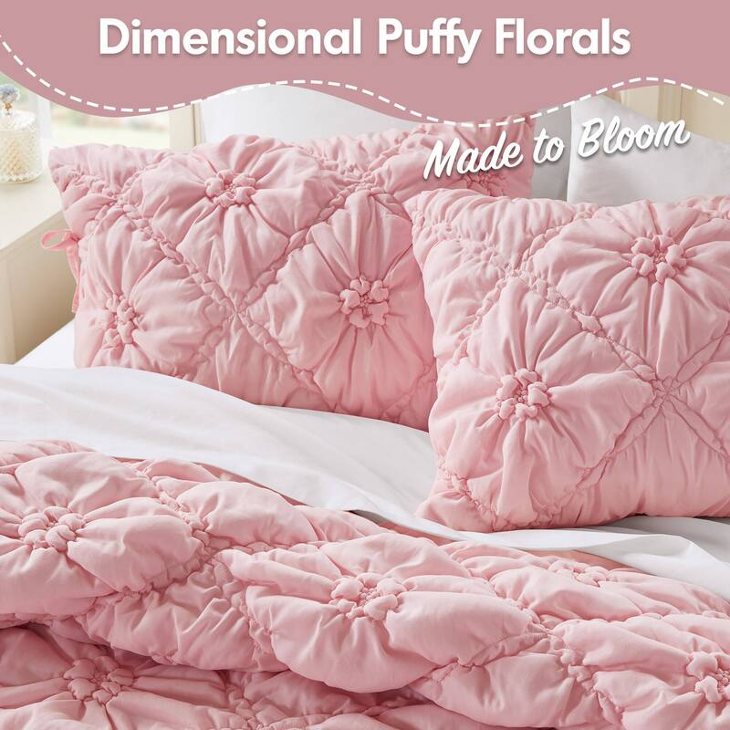 Rossetta 3-Piece King Extured Floral Cozy Puffy Design Comforter Set