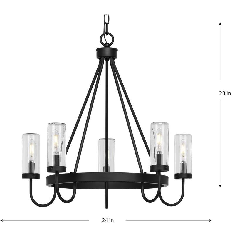 Swansea Collection Four-Light 24" Matte Black Transitional Round Outdoor Chandelier with Clear Glass Shades