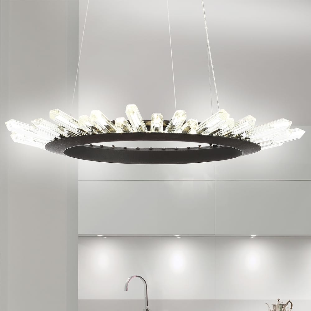 JONATHAN Y Sebastian 24" Adjustable Integrated LED Modern Crystal Pendant, Black/Clear