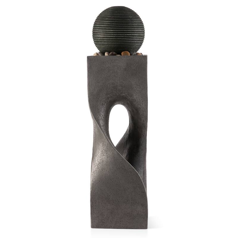 Glitzhome Modern Geometric Oversized Pedestal Sphere Polyresin Outdoor Floor Fountain with Pebbles