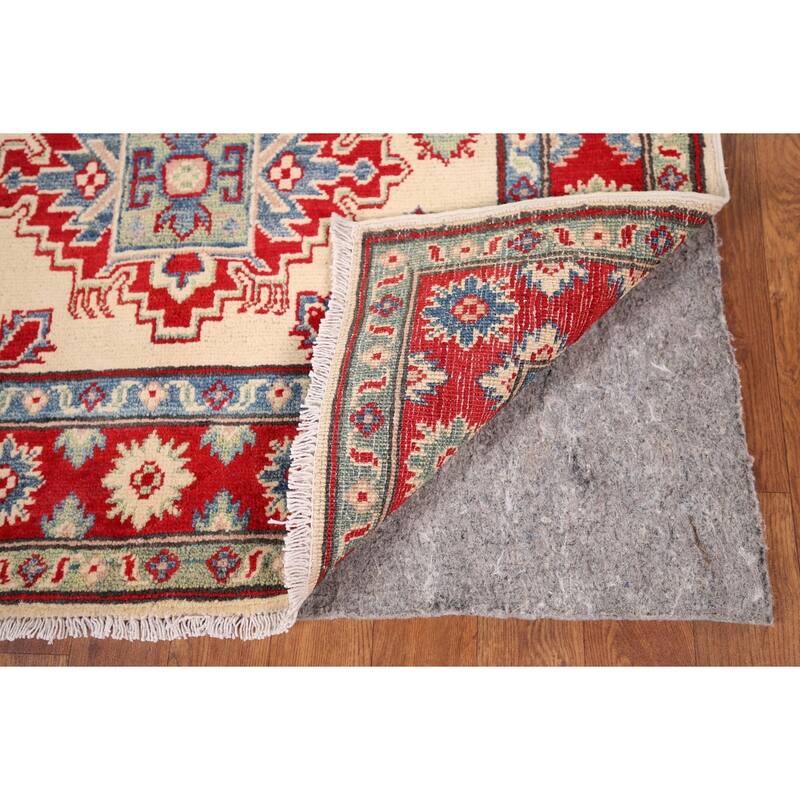 Ivory Geometric Kazak Oriental Accent Rug Handmade Wool Carpet - 3'3" x 5'0"