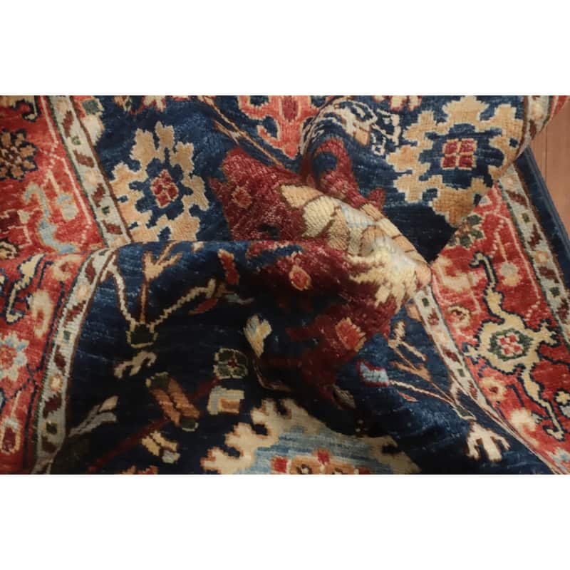 Hand Knotted Oriental 100% Wool Carpet Traditional All-Over Navy Blue & Blues Ziegler Runner Rug - 11' 6'' X 2' 6''