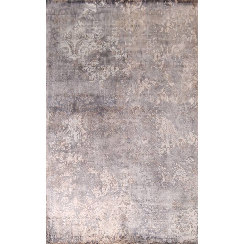 Silver Gray Abstract Indian Area Rug Handmade Wool Carpet - 5'1"x 8'0"