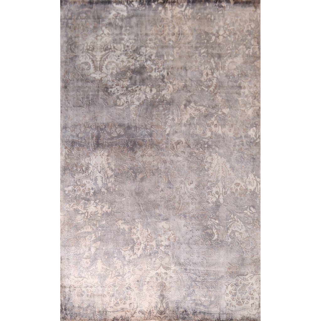 Silver Gray Abstract Indian Area Rug Handmade Wool Carpet - 5'1"x 8'0"