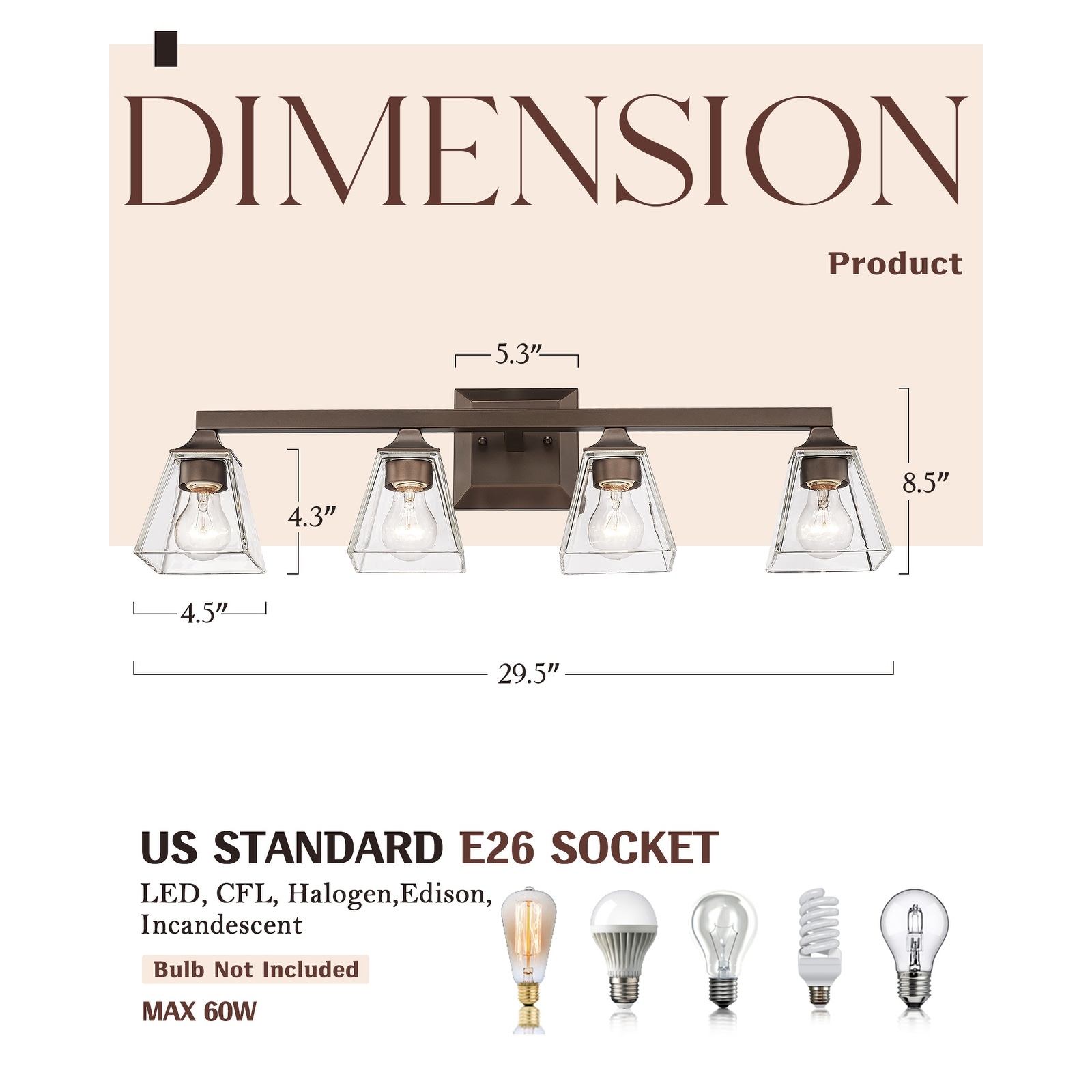 3/4/5-Light Farmhouse Bathroom Vanity Lights, Mirror Lights - On