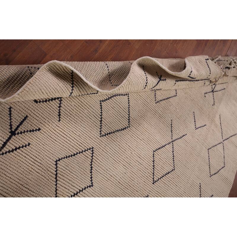 Geometric Ivory Moroccan Area Rug Hand-Knotted Wool Carpet - 5'7"x 9'5"