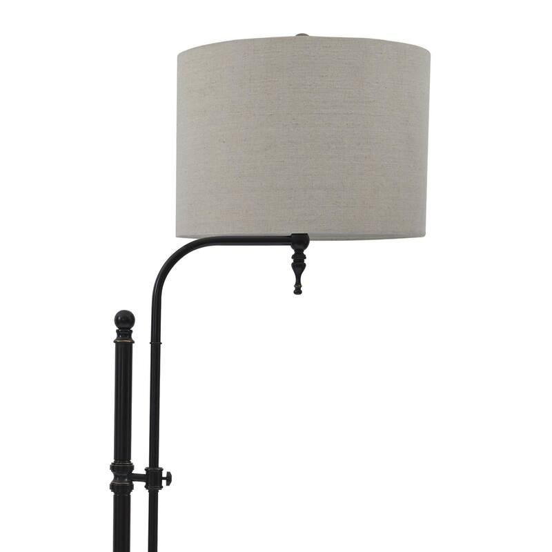 Contemporary Drum Shade Metal Frame Floor Lamp, Black and Light Gray