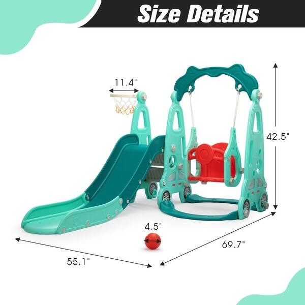 3-in-1 Kids Slide Set with Swing and Basketball Hoop