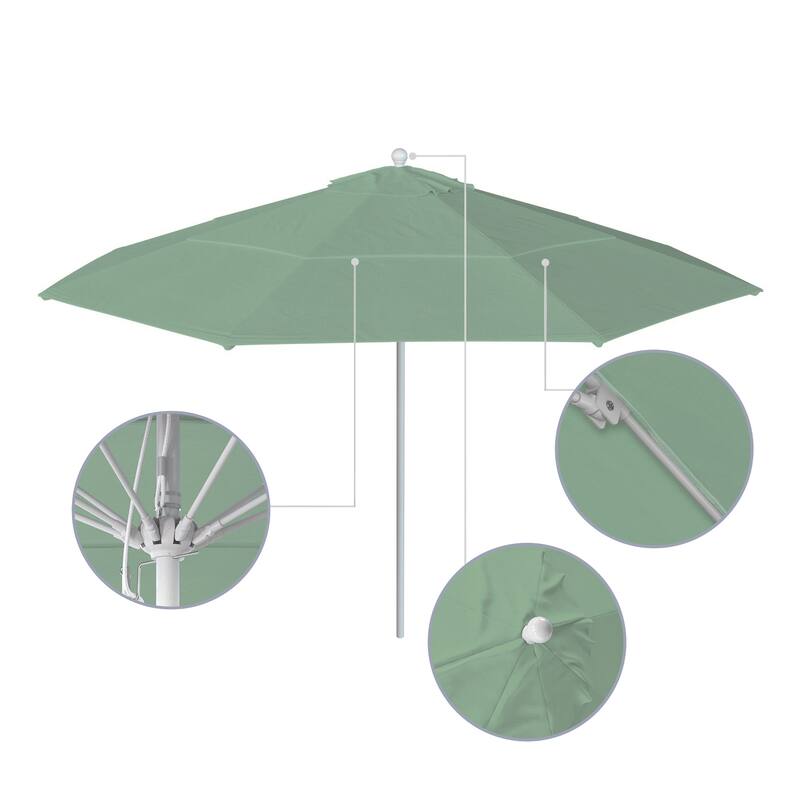 California Umbrella 11' Venture Series Patio Umbrella, White Aluminum Pole Fiberglass Ribs Pulley Lift Pacifica