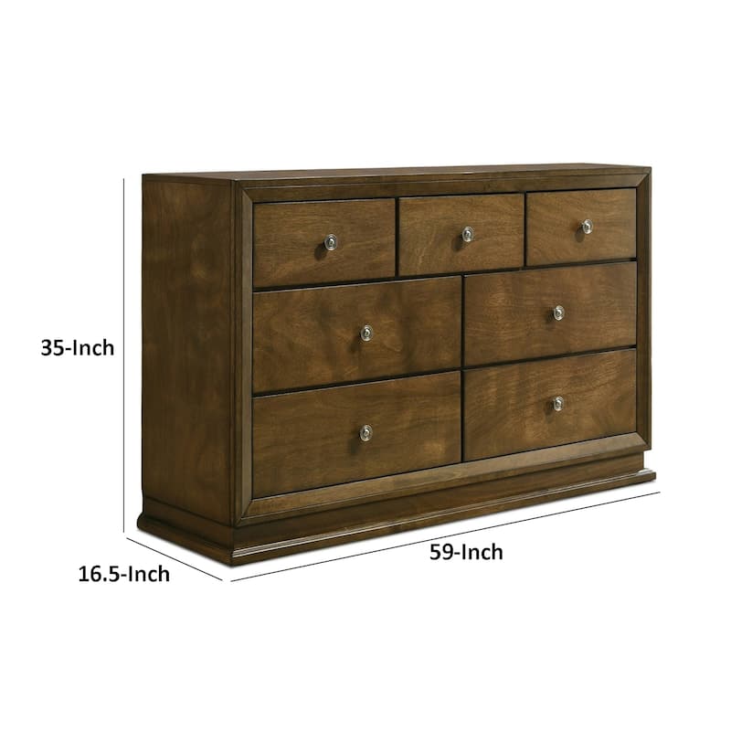 Rouk 7 Drawer Wide Dresser, Transitional, Walnut Brown Solid Wood