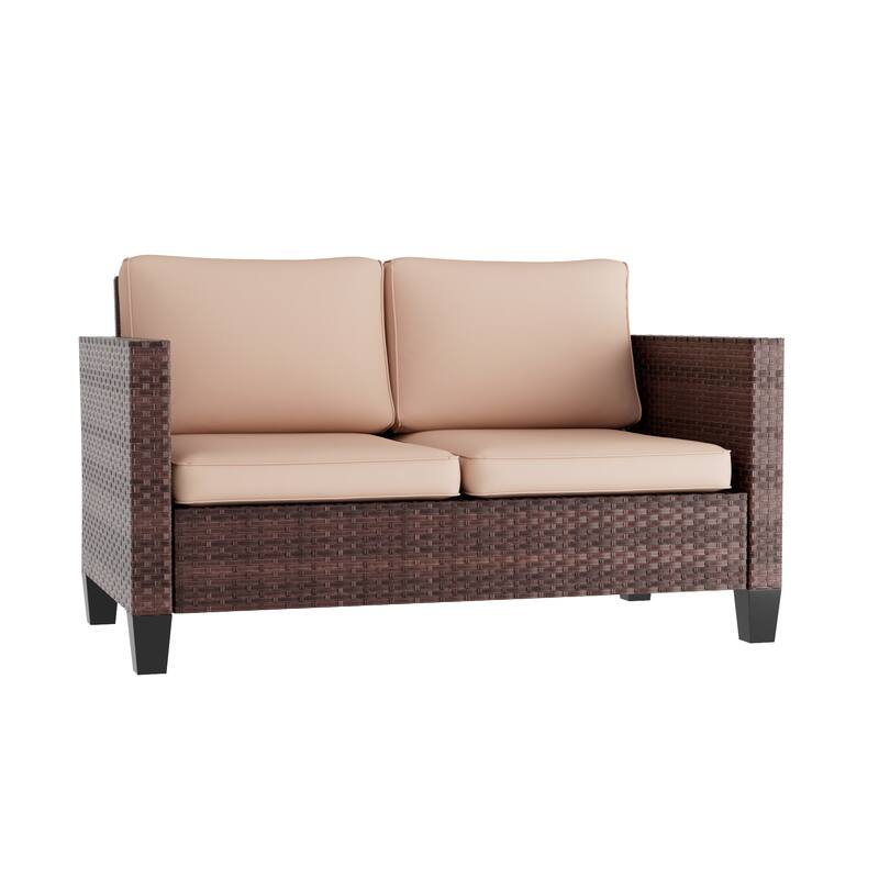 Livoosun Patio Loveseat Sofa Outdoor Wicker Couch, 2-Seater Furniture with High Back and Removable Cushions