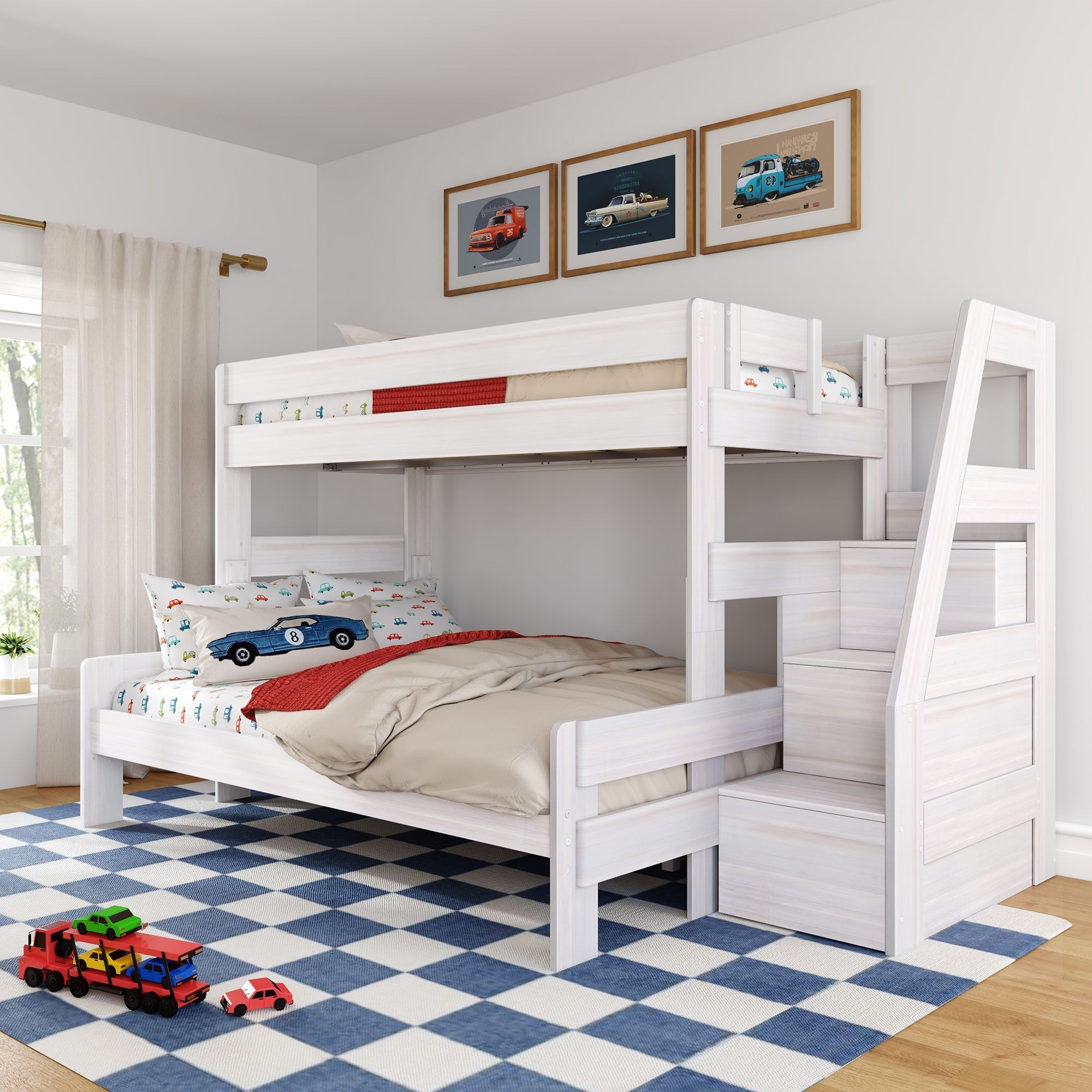Max and Lily Modern Farmhouse Twin XL Over Queen Bunk Bed With Staircase