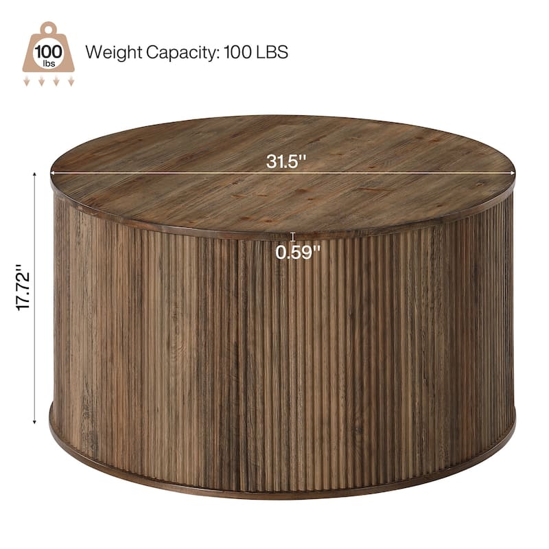 31.5" Round Solid Wood Coffee Table, Rustic Modern Center Table