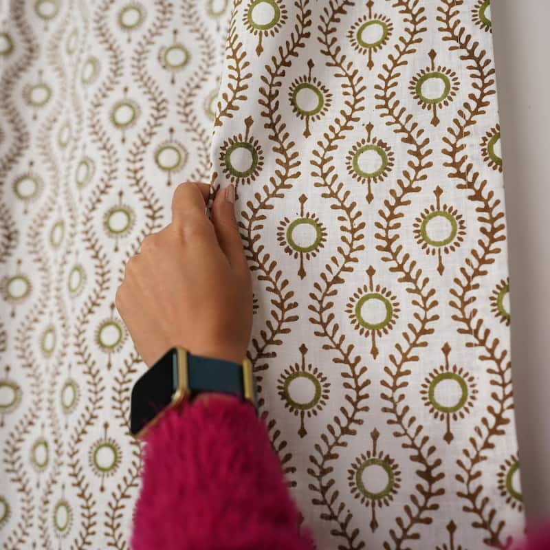 Fabdivine Handmade Block Print Viscose Linen Gift Home Decorative Accent Vintage Curtain or Drape
