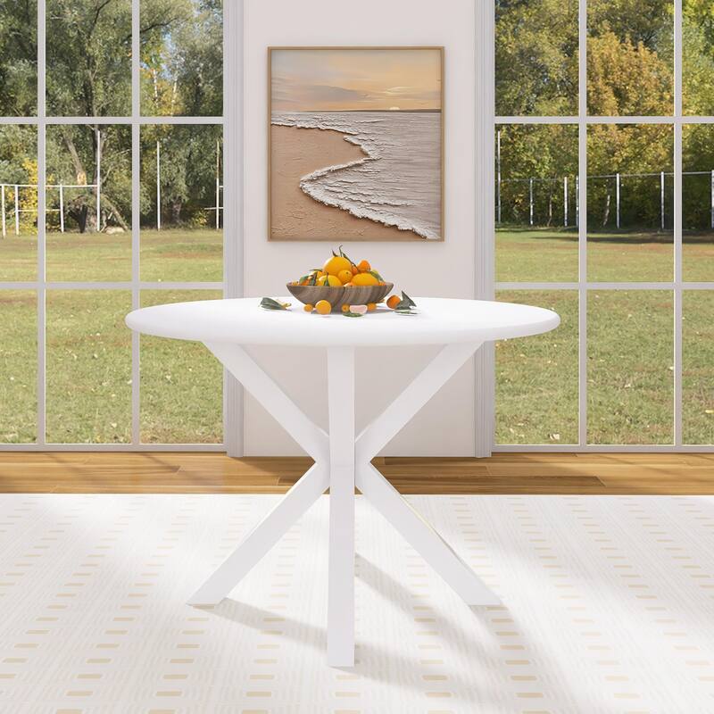 42 Inch Dining Table With Round Table Top and Steel Cross Legs - 29"H x 42"L x 42"W