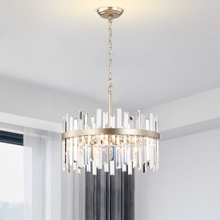 Casandra Brushed Champagne Silver 5 light Drum Crystal Chandelier On Sale Bed Bath Beyond 37638343