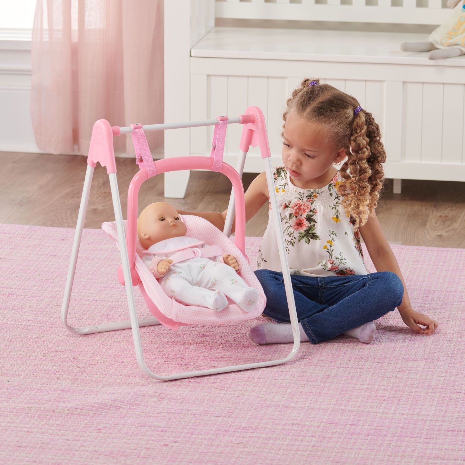 人形 1/3 sadol [Girls day-check]SD Pink set Badger Basket Doll Swing with Portable Carrier Seat - Pink/Gingham