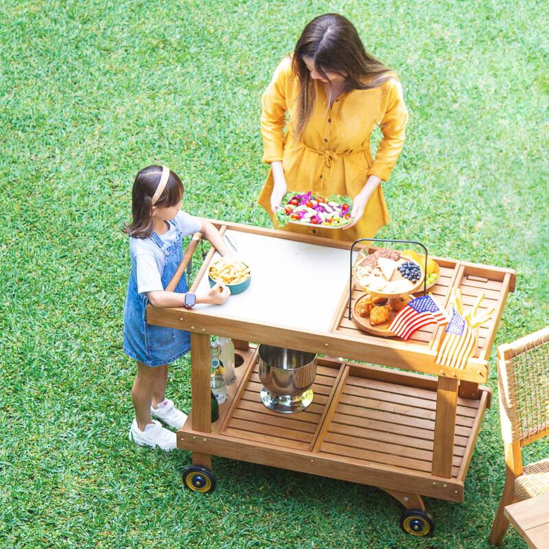 Cambridge Casual Mozaic Teak Wood Outdoor Bar Cart