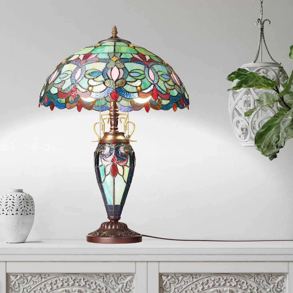 Winslow River of Goods Victorian Double Lit Stained Glass Dome Shade 24.5-Inch Table Lamp - 17.25" x 17.25" x 24.5"