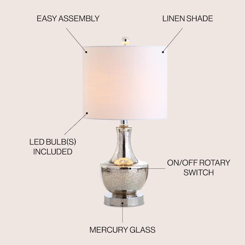 Colette 20" Mini Glass LED Table Lamp, Silver by JONATHAN Y