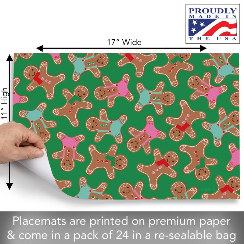 Gingerbread Toss 24 Sheet Reusable Premium Paper Stock Placemats in Resealable Storage Bag Made in The USA 17" x 11"