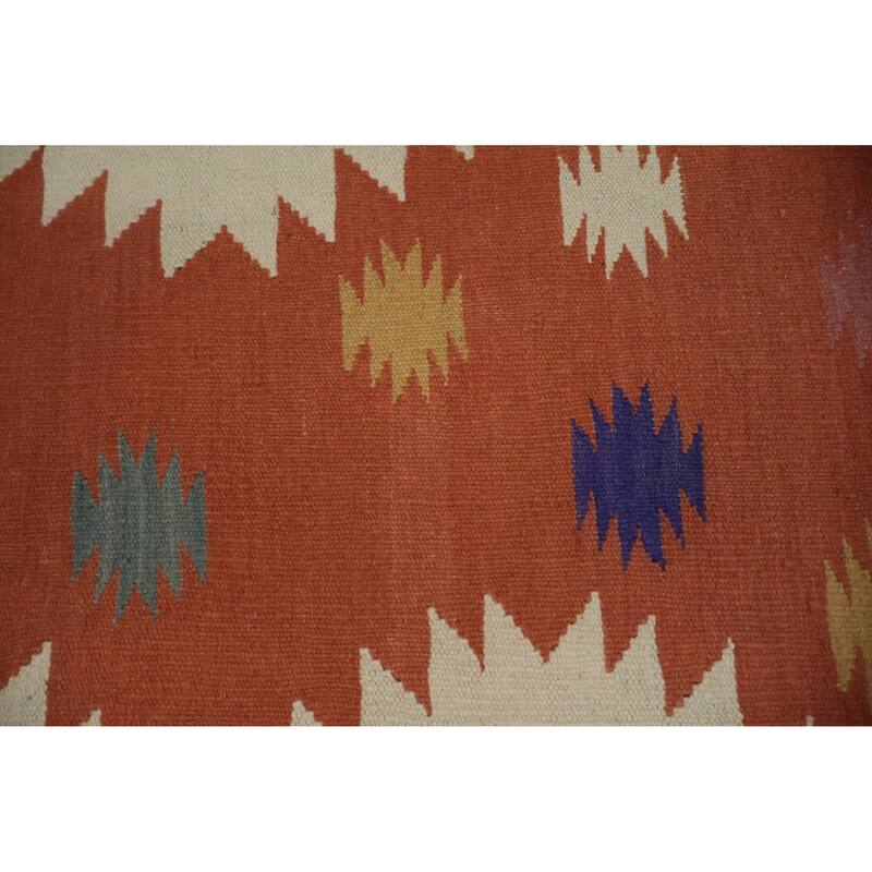 Hand Woven Oriental 100% Wool Carpet Southwestern Tribal Oranges & Rust Kilim Area Rug - 9' 8'' X 7' 11''